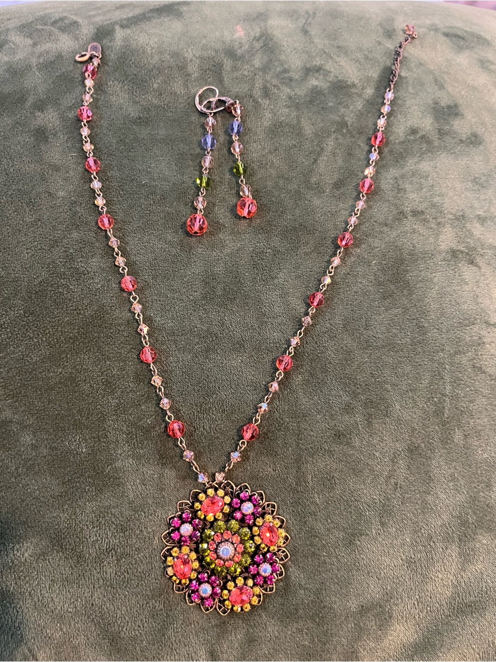 Liz Palacios Multicolor Floral Crystal Pendant Necklace with Matching Earrings